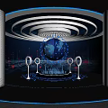 Modern Corporate Exhibition Space Interior Design With Technological Blue Lighting And Digital Screens