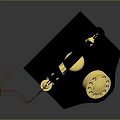Vintage Gold And Black Electronic Telephone With Rotary Dial And Red Cord