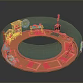Pink And Blue Furniture With Cabinets And Tables In Circular Playhouse Indoor Scene