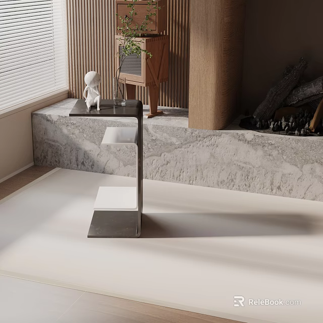 Elegant Modern Side Table With Stone Top And Tiered Shelves In Contemporary Living Interior 3d model 