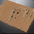 Architectural Model Featuring Arched Structures On Wavy Orange Terrain With Small Black Figures