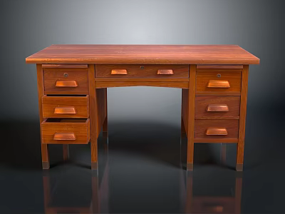 Wooden Office Desk with Multiple Drawers Classic Design and Solid Wood Structure 3d model