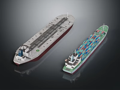 Water Transport Vessels Including Bulk Carrier and Container Ship with Flat Deck and Stacked Containers 3d model