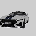 Ford Mustang GT500 White Sports Car With Blue Stripes Black Wheels And Red Brake Calipers