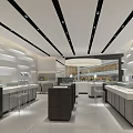 Modern Jewelry Store Interior Design With Round Display Counters And Pendant Lights