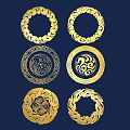 Golden Intricate Circular Ornate Carving Patterns on Dark Blue Background 3d model