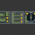 Cartoon Scene Layout With Green Platforms Yellow Blocks And Circular Building