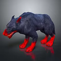 Fantasy Creature With Dark Blue Fur Red Ears Red Paws Sharp Fangs And Aggressive Stance