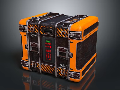 Orange And Black Striped Hard Shell Luggage Case With Metal Clasps And Digital 3d model