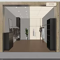 Modern Clothing Store Interior With Hanging Clothes Black Display Racks Wall Mirror And Beige Floor