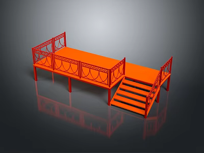 Outdoor Orange Platform Structure With Red Railings And Stairs Design 3d model