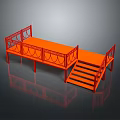 Outdoor Orange Platform Structure With Red Railings And Stairs Design 3d model