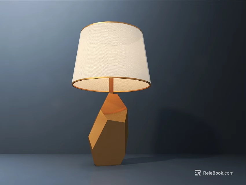Modern Table Lamp With Geometric Golden Base And White Fabric Shade 3d model