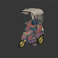 Stylized Tricycle With Pink Canopy Blue Seat And Yellow Wheels