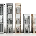 Modern Elevators With Glass Doors And Various Metal Frame Designs For Interior Use 3d model