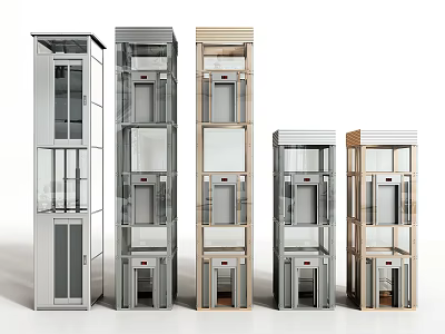 Modern Elevators With Glass Doors And Various Metal Frame Designs For Interior Use 3d model
