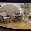 Cozy Outdoor Tent On Wooden Deck With String Lights Armchair And Small Table