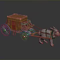 White Rabbit Pulling Red Vintage Carriage With Wooden Body And Red Wheels