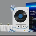 Floral Art Installation With Black Vinyl Record Shape Blue Flowers Porsche Promotional Backdrop Exhibition Booth