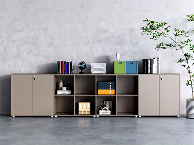 Modern Bookcase With Open Shelves Closed Cabinets Books Globe Colorful Folders And Decorative Items 3d model