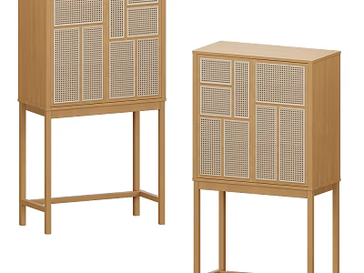 Two Modern Wooden Decorative Cabinets With Lattice Doors And Rattan Details 3d model