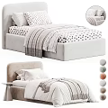 Cozy Modern Single Bed Interior With Upholstered Headboard Decorative Pillows And Striped Blanket