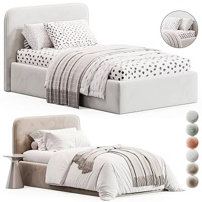 Cozy Modern Single Bed Interior With Upholstered Headboard Decorative Pillows And Striped Blanket 3d model