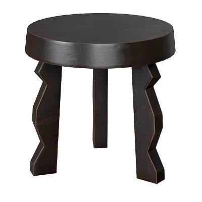Dark Brown Wooden Stool With Round Seat And Unique Geometric Legs 3d model