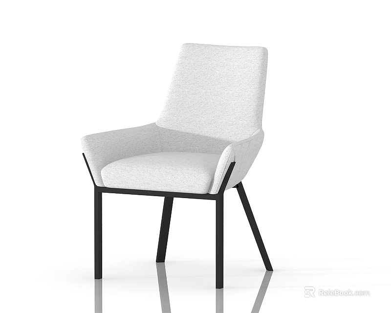 Sleek Modern Accent Chair with White Fabric Upholstery Black Metal Legs and Armrests 3d model 