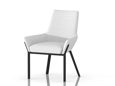 Sleek Modern Accent Chair with White Fabric Upholstery Black Metal Legs and Armrests 3d model