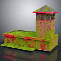 Fire Station Brick Structure With Moss Covered Walls Red Doors Roof Edge And Tower