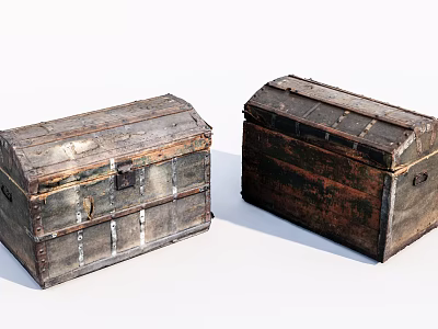 Two Vintage Wooden Trunks With Rustic Finish And Metal Accents On White 3d model