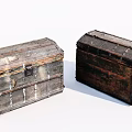 Two Vintage Wooden Trunks With Rustic Finish And Metal Accents On White