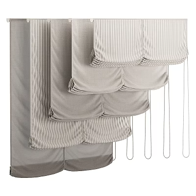 Stylish Striped Curtains With Soft Pleats And Hanging Tassel Details 3d model