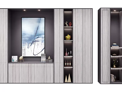 Modern Wooden Bookcase With Open Shelves And Decorative Artwork Display Design 3d model