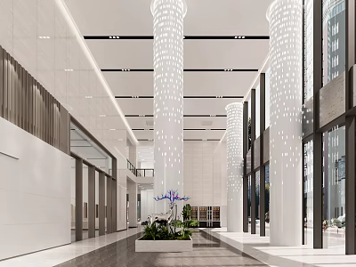 Modern Front Desk Reception Lobby With Stylish Decor And Elegant Lighting Elements 3d model