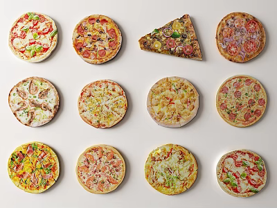 Collection of Assorted Pizzas with Various Toppings and Fresh Ingredients 3d model