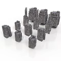 Detailed 3D Stone Castle Scene Components With Various Shapes And Structures