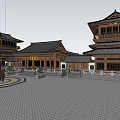 Traditional Ancient Chinese Architecture Featuring Wooden Structures Courtyard Overhanging Eaves And Curved Roofs