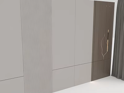 Modern Elegant Accent Wall Design With Vertical Striped Panels And Gold Metal Accents 3d model