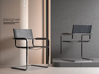 Modern Designer Leisure Chairs With Metal Frame And Mesh Seat In Stylish Interior 3d model