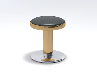 Modern Single Stool With Black Leather Seat Golden Stem And Silver Round Base 3d model