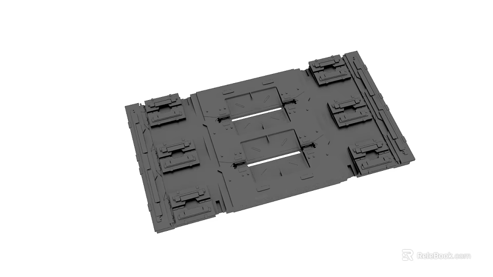 Gray Industrial Mechanical Base Structure With Square Modules And Long Grooves 3d model