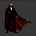 3D Vampire Character In Black Suit With Red Cape Blue Hair And Outstretched Hand