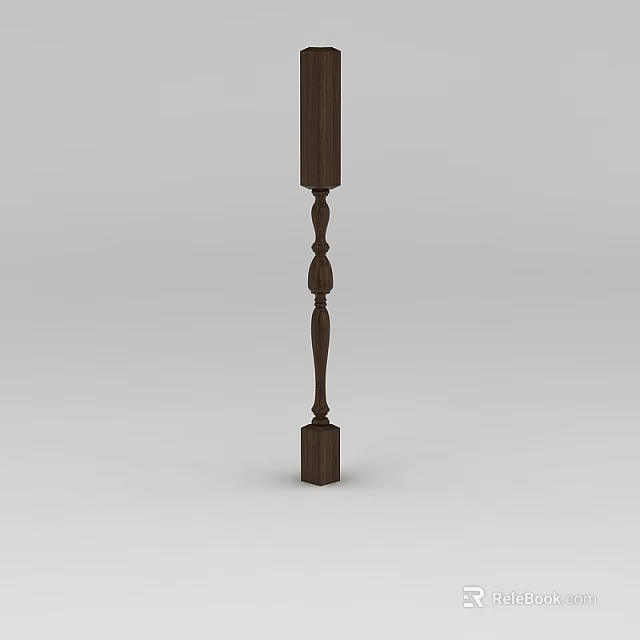 Dark Brown Wooden Architectural Component With Carved Details And Vertical Structure 3d model 