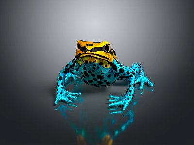 Vibrant Frog With Yellow Head Blue Body And Black Spots Sitting On Shiny Surface 3d model