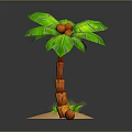 Green Leaf Palm Tree With Brown Trunk And Three Coconuts On Sand Base 3d model