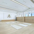 Yoga Studio With Wooden Floors White Yoga Mats Circular Dance Character Decor And Bright Windows