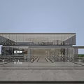 Modern Sales Center Building With Glass Curtain Wall Open Space Marble Flooring And Surrounding Greenery