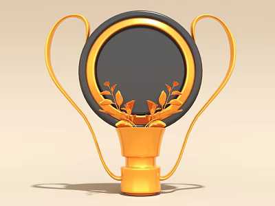 Elegant Gold Trophy With Black Circular Body And Golden Leaf Decorations 3d model
